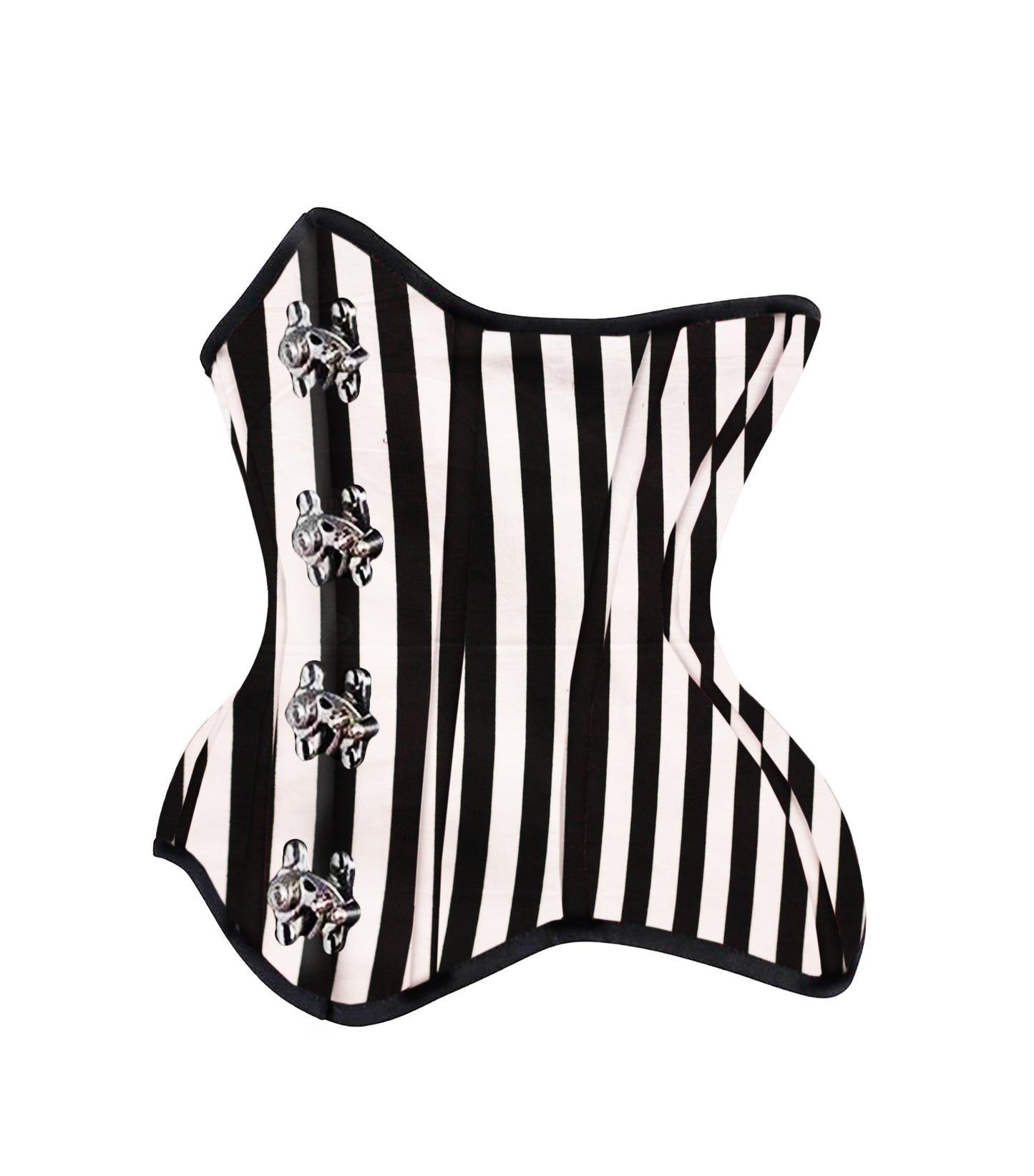 Black White Strip Cotton Authentic Steel Boned Underbust Corset