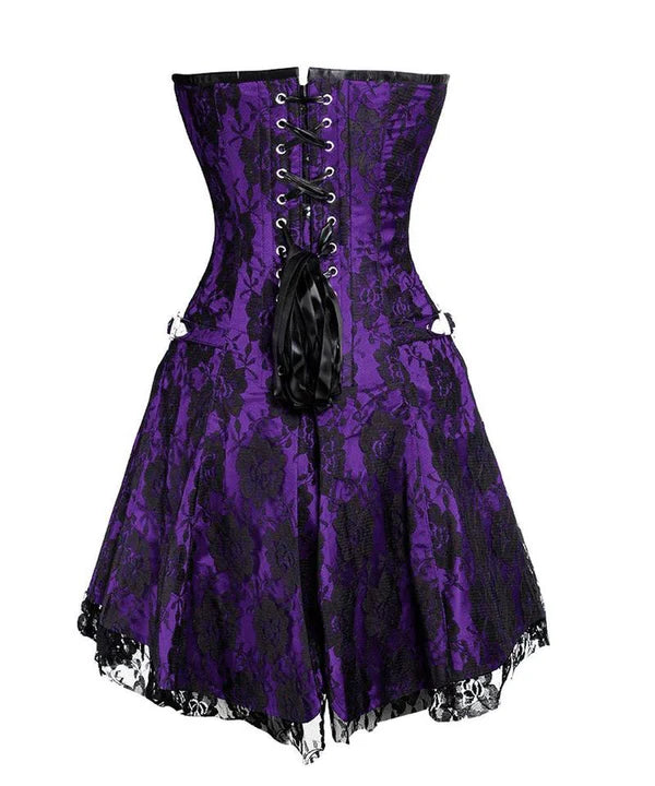 Purple Satin Black Net Corset Dress
