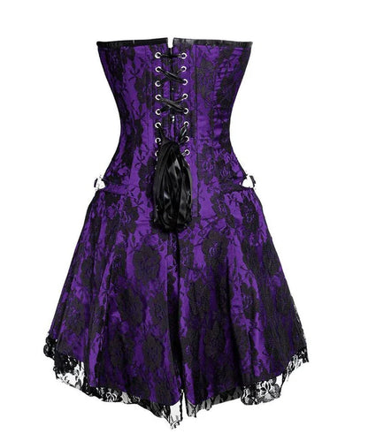 Purple Satin Black Net Corset Dress