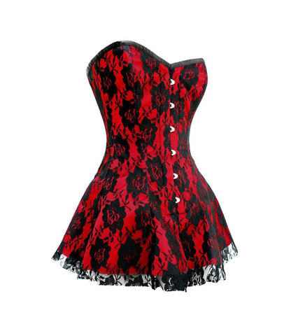 Red Satin Black Net Corset Dress