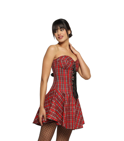 Red Tartan Temptation Corset Mini Dress