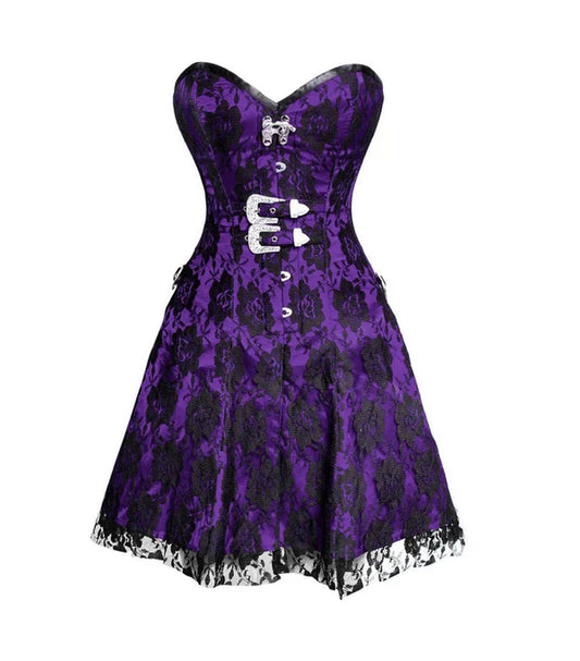 Purple Satin Black Net Corset Dress