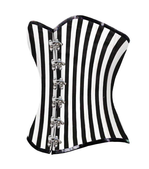 Black White strip Cotton Authentic Overbust Corset