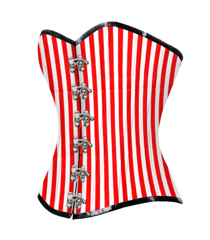 Red White strip Cotton Authentic Overbust Corset