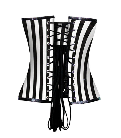 Black White strip Cotton Authentic Overbust Corset