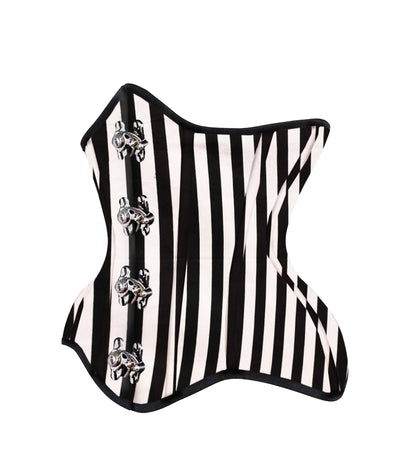 Black White Strip Cotton Authentic Steel Boned Underbust Corset