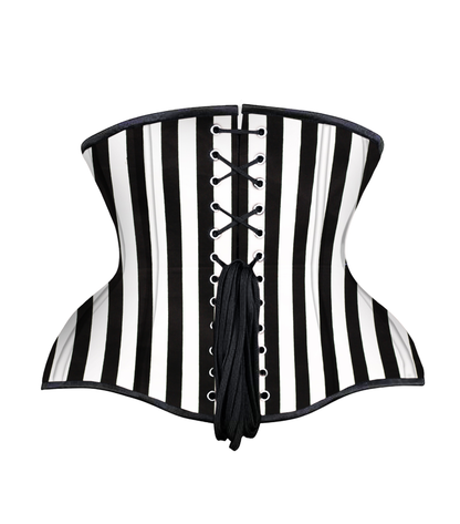 Black White Strip Cotton Authentic Steel Boned Underbust Corset